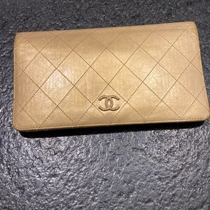 Chanel calfskin/Lambskin Leather Gold Bifold Cross Stitch Wallet